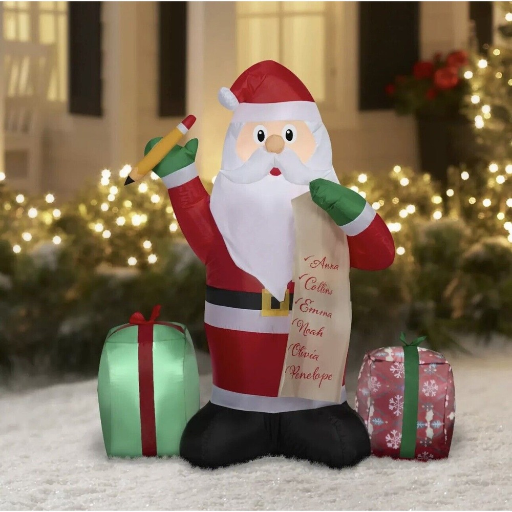 Holiday Time Santa With List Christmas Airblown Inflatable 4 Ft‎ Tall Yard Decor